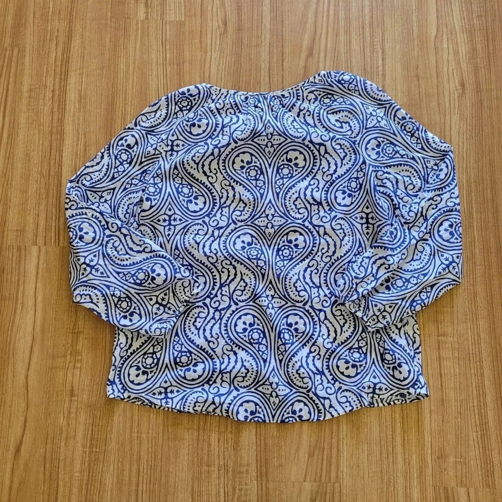 Talbots Shirt Womens small Blue White Paisley Yellow Bead Nautical Top - Picture 4 of 6